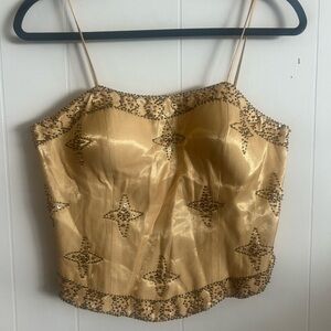 Chiffon, sz L gold sparkly beaded tank with, built in eccentuated built in bra.